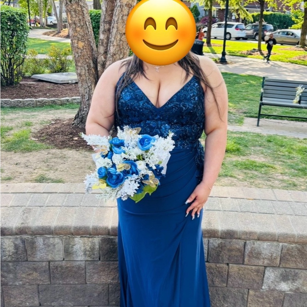 Faviana Blue Embellished Sleeveless Gown